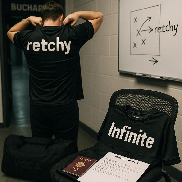 Documentary-style photo in Voca’s locker room at PGL Bucharest: a player wearing a ‘retchy’
